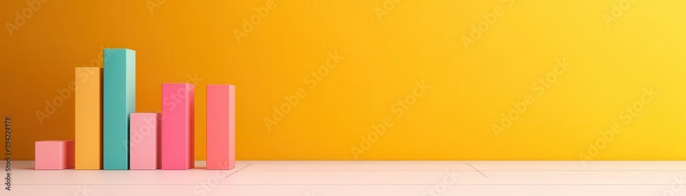 A colorful bar graph against a bright yellow background, representing data visualization and growth metrics. A colorful bar graph against a bright yellow background, representing data visualization and growth metrics.