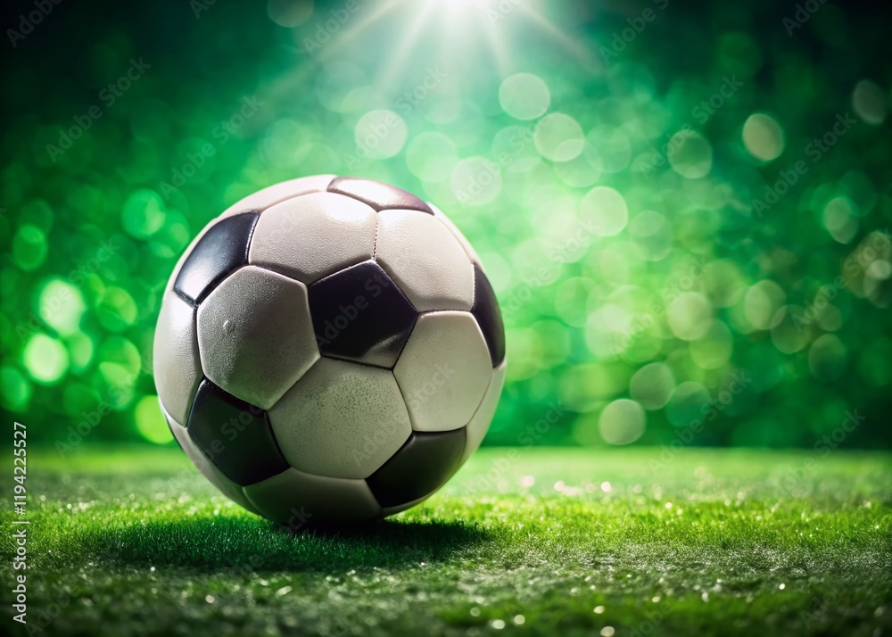 Fototapeta premium Macro Shot: Green Grass, Soccer Ball Detail, World Cup Tournament