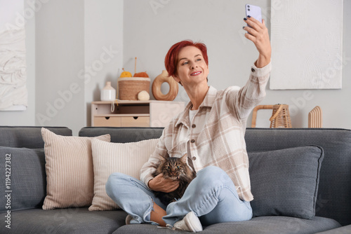 Happy woman with red hair a...