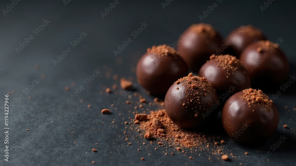 Obraz premium Luxurious Dark Chocolate Truffles Dusted with Cocoa Powder on a Dark Surface