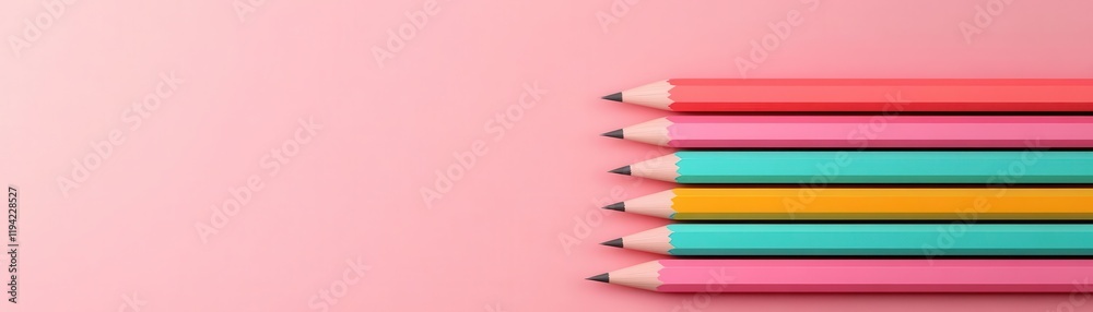 Colorful pencils arranged neatly on a pink background, showcasing vibrant hues and sharpened tips, perfect for creative projects. Colorful pencils arranged neatly on a pink background, showcasing vibrant hues and sharpened tips, perfect for creative projects.