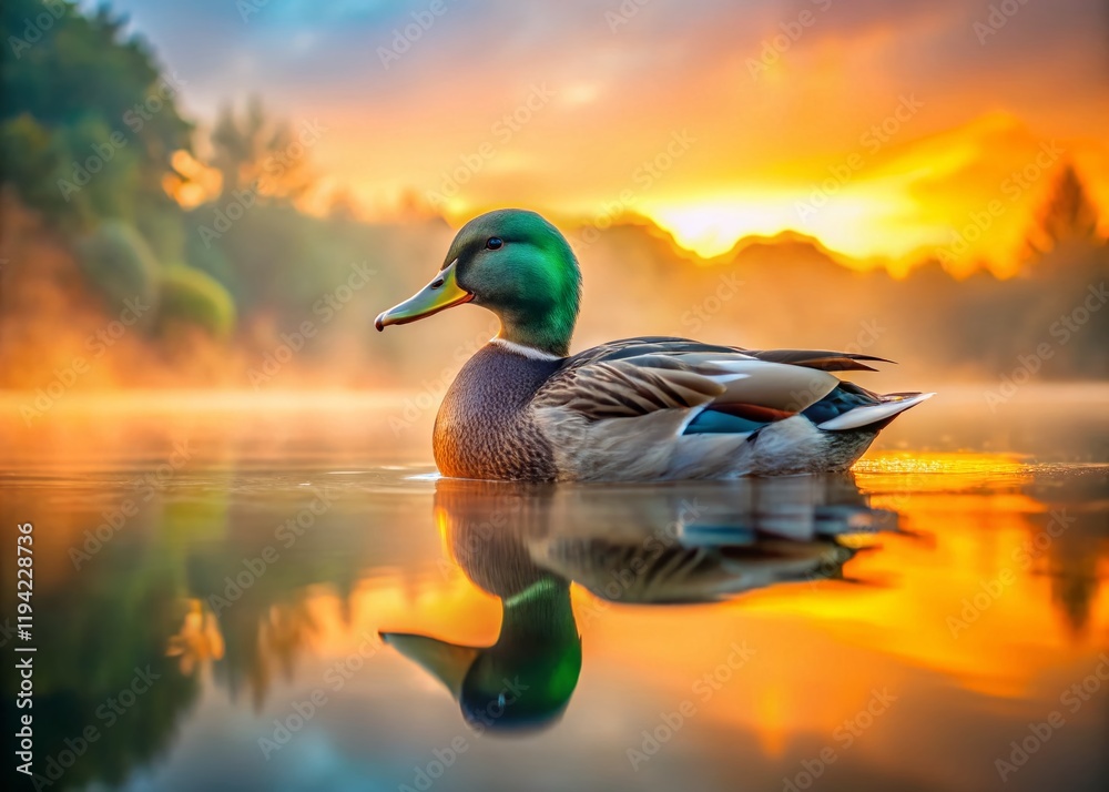 Fototapeta premium Majestic Mallard Ducks on Serene Pond at Dawn - Nature Photography