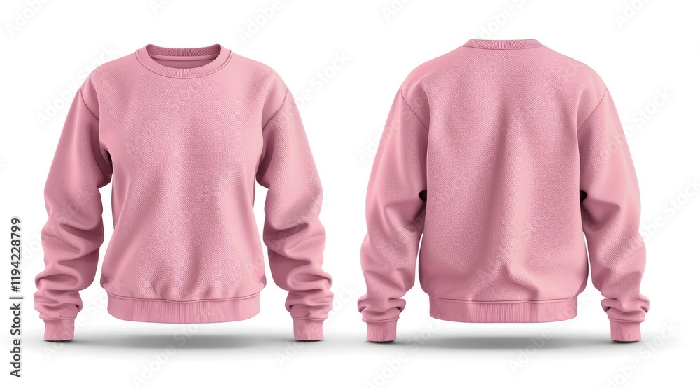 Front and Back Views of Pink Sweatshirt, Isolated on White Background, Perfect for Graphic Logo Design Mockups Front and Back Views of Pink Sweatshirt, Isolated on White Background, Perfect for Graphic Logo Design Mockups