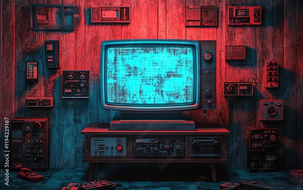 Obraz premium A retro television with a staticfilled screen