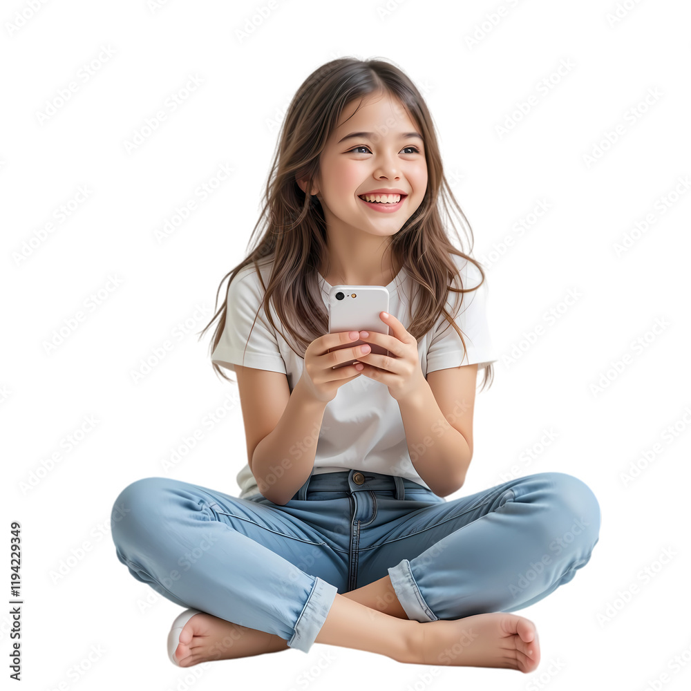 Happy Girl Child Using Smartphone Smiling Technology kid teen cute calm media jeans young mobile Happy Girl Child Using Smartphone Smiling Technology kid teen cute calm media jeans young mobile