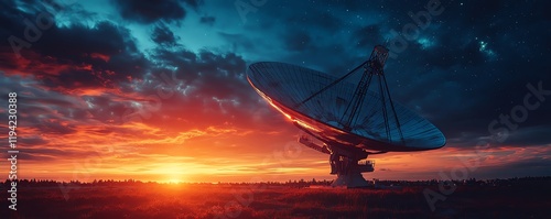 A satellite dish under a dark photo