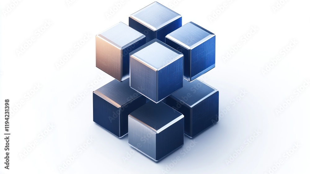 Abstract Metal Cubes: A 3D Composition of Interlocking Blue and Silver Blocks Abstract Metal Cubes: A 3D Composition of Interlocking Blue and Silver Blocks