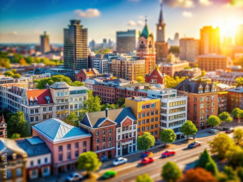 Obraz premium Miniature Cityscape, Tilt-Shift Photography, Urban Exploration, Daytime, Building Details
