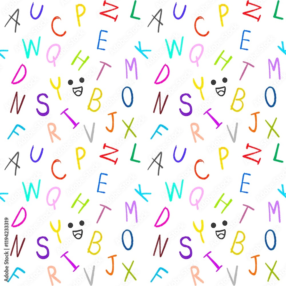 Seamless pattern Kids background english subject school theme hand drawing colorful crayon brush art. Seamless pattern Kids background english subject school theme hand drawing colorful crayon brush art.