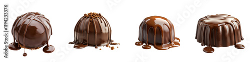 A cartoon-style chocolate praline with a smiling face, isolated on a white background. collection set png.