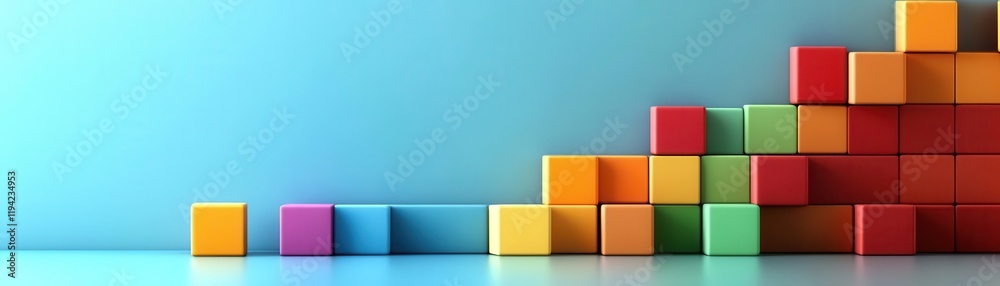Obraz premium A vibrant arrangement of colorful blocks against a blue background, creating a playful and dynamic visual effect.