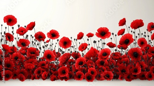 Vibrant red poppies in full bloom against a white background. (1) photo