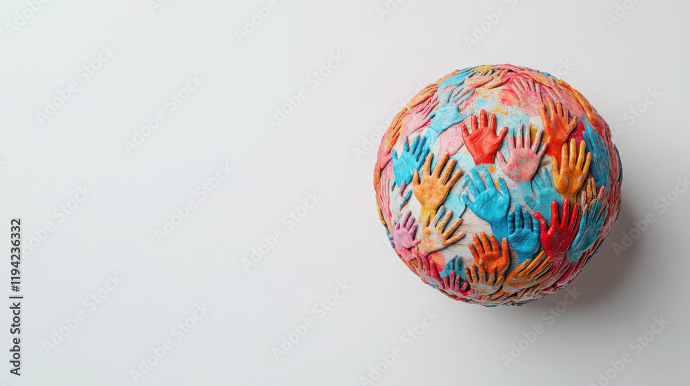 Unity and diversity concept with globe of colorful handprints highlighting global connection and inclusion Unity and diversity concept with globe of colorful handprints highlighting global connection and inclusion
