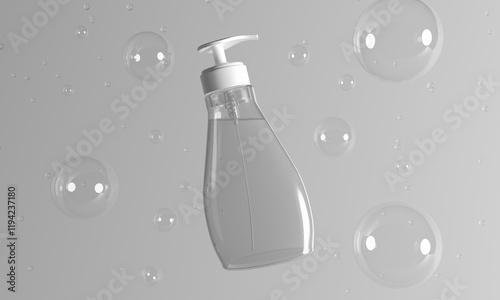 3d render Transparent Pump Dispenser Bottle for Soap, Shower Gel, or Skincare Products 