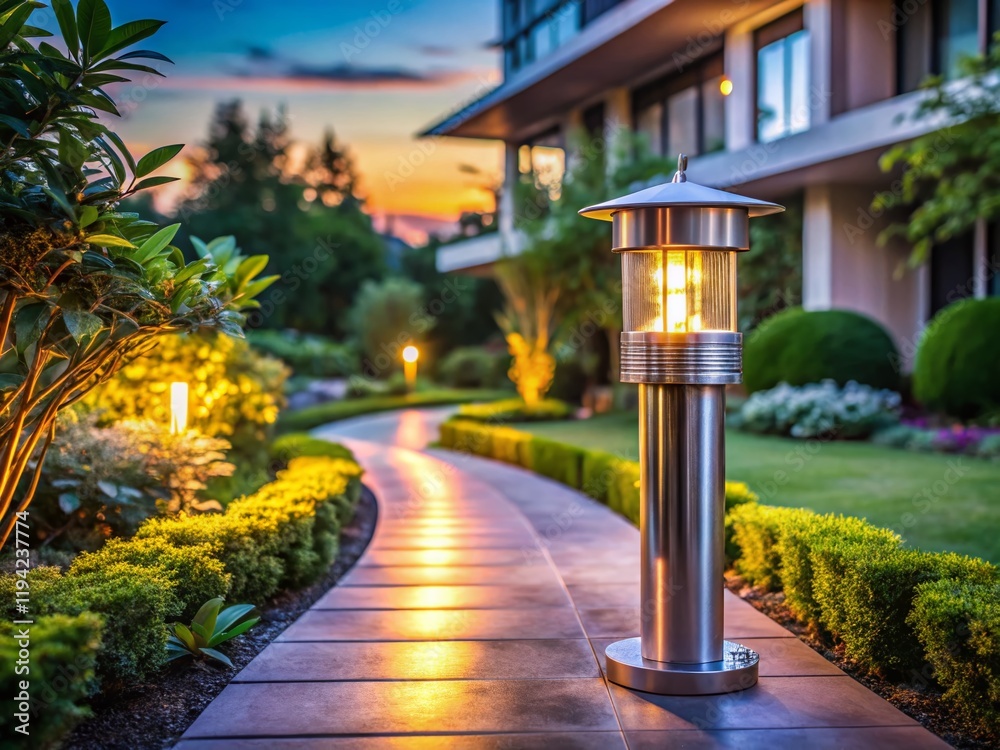 Obraz premium Modern Aluminum Terrace LED Light Fixture Illuminating Night Landscape