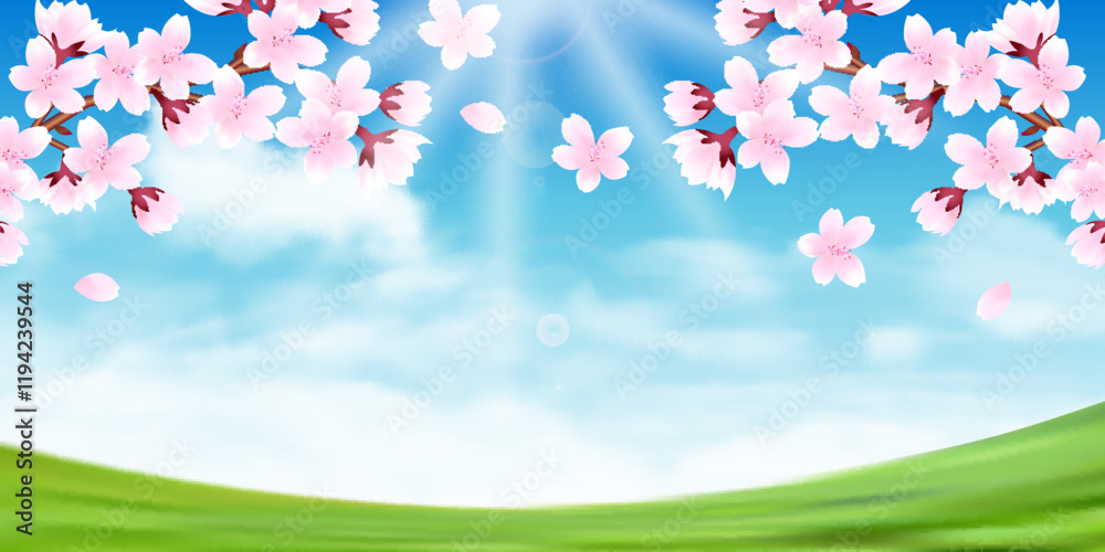 Fototapeta premium 桜 春 水彩 背景