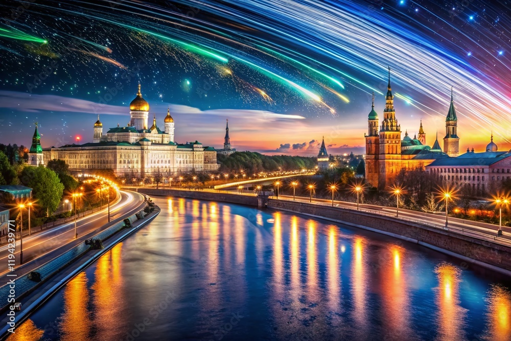 Obraz premium Moscow Night Sky: Spring 2020 Meteor Shower Long Exposure Photography