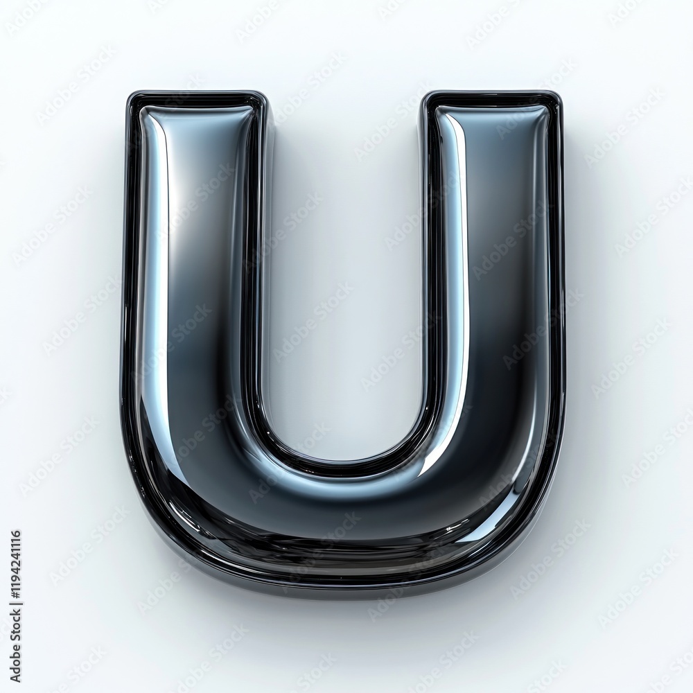 Glossy Black Letter U: 3D Render of a Shiny Alphabet Glossy Black Letter U: 3D Render of a Shiny Alphabet