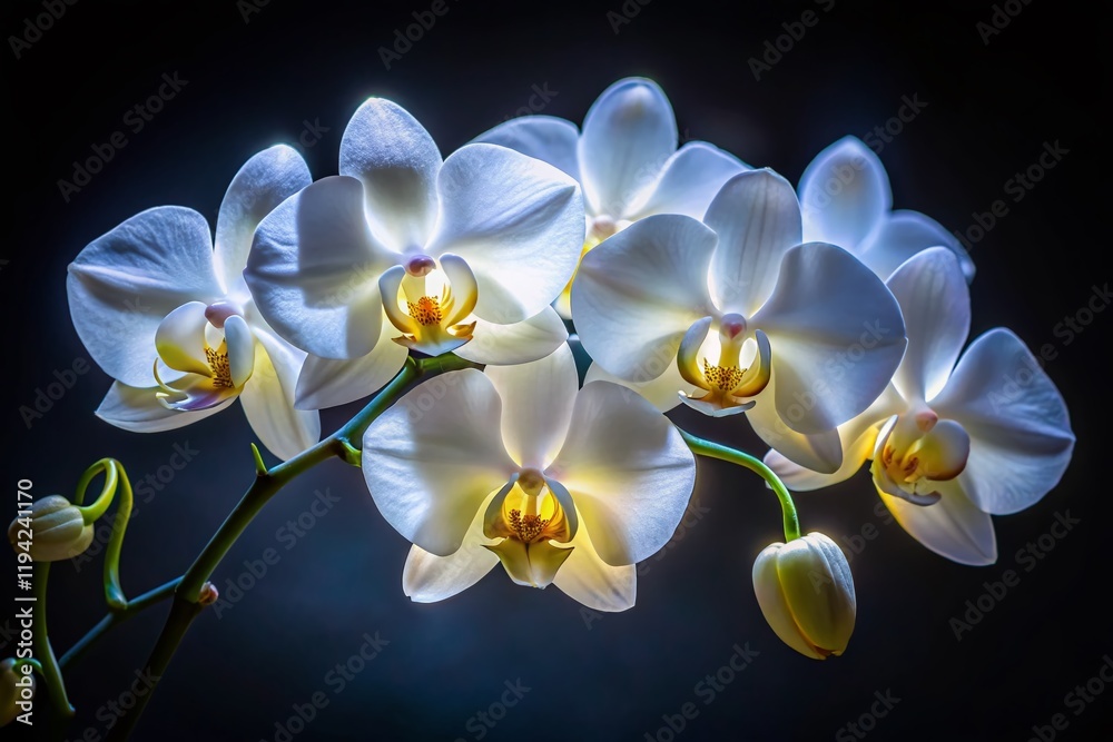 Fototapeta premium Night Bloom: Elegant White Orchids in Dark Background