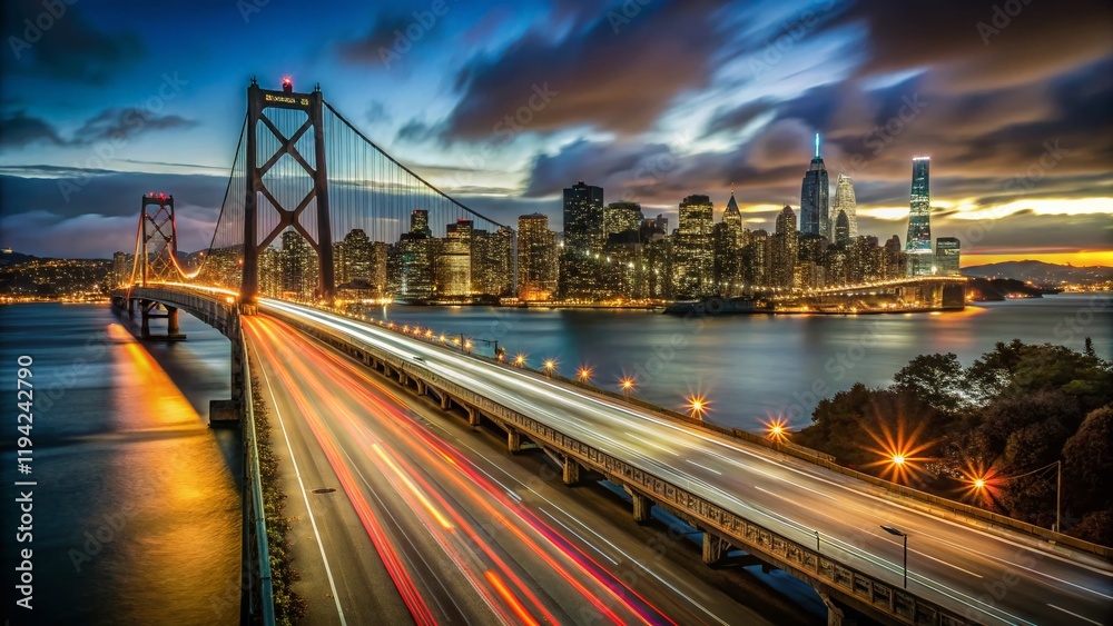 Fototapeta premium Oakland Bay Bridge Night Lights Long Exposure San Francisco