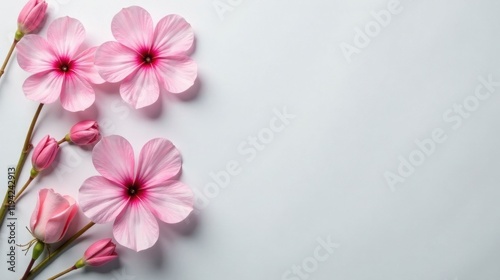 Wallpaper Mural Delicate Pink Blossoms and Buds Arranged on a Light Gray Background, Creating a Serene and Elegant Floral Composition Perfect for Greeting Cards or Invitations Torontodigital.ca