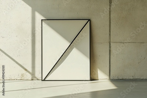 A fractured outline frame set against a minimalist backdrop accentuates its distinctive geometric forms, drawing attention to its imperfect edges for a compelling artistic display. photo