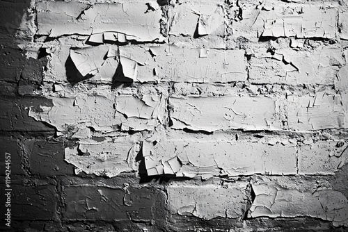 A weathered brick wall with peeling paint offers a textured, rustic backdrop that showcases history and character, perfect for artistic endeavors. photo