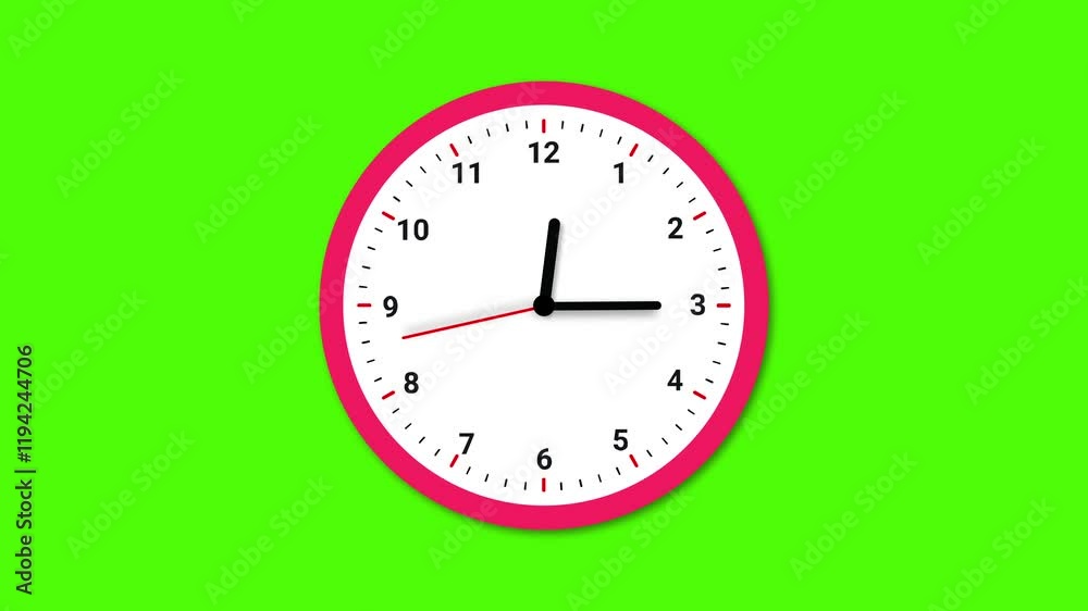 Clock Ticking Circle Clock Animation On Green Screen. 4K Resolution Clock Ticking Circle Clock Animation On Green Screen. 4K Resolution