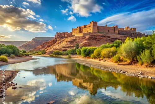 Panoramic Minimalist View: Oum Errabia River & Kasba Tadla Fortress, Beni-Mellal photo