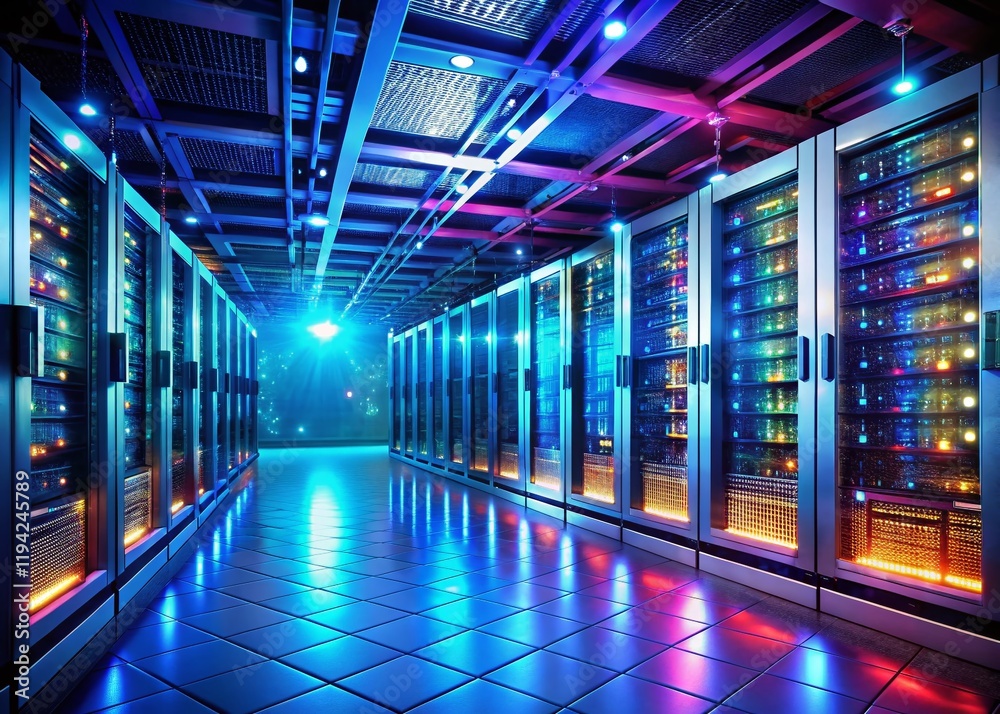 Fototapeta premium Panoramic View of Modern Server Room Hosting Website Images