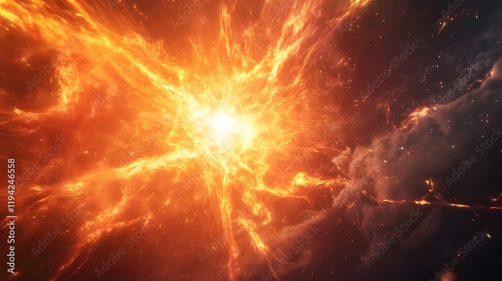 Naklejka premium Fiery Cosmic Explosion A Galactic Inferno