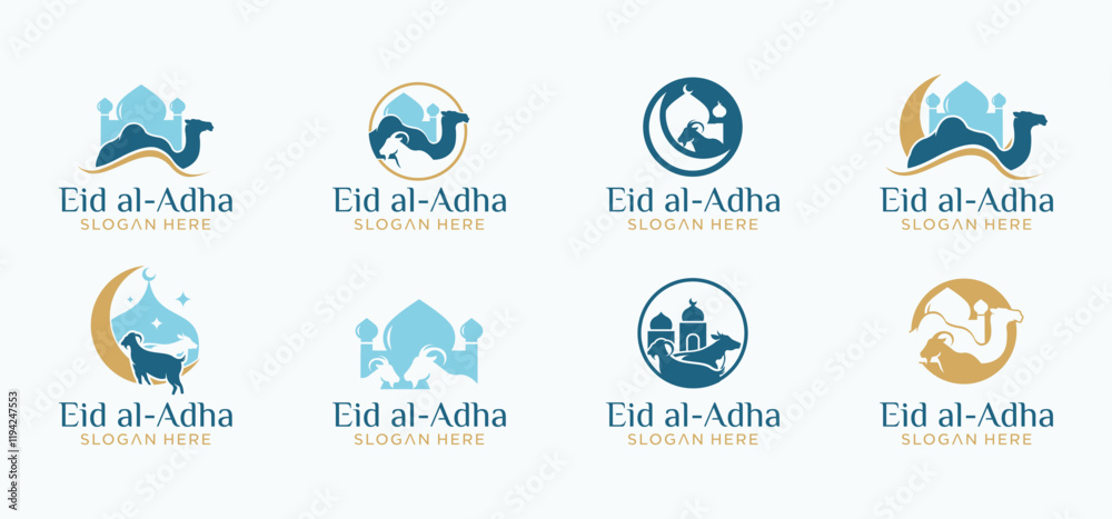 Eid al-Adha logo, Eid al-Adha Mubarak concept of Muslim mosque Eid al-Adha logo, Eid al-Adha Mubarak concept of Muslim mosque