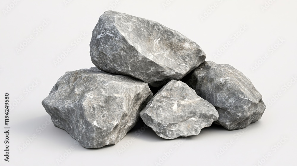 Fototapeta premium Rough Grey Stones Natural Rock Pile Isolated Background