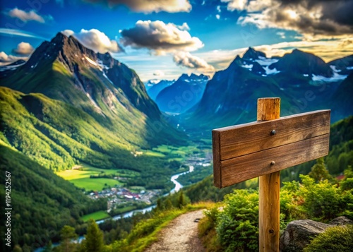 Romsdalseggen Hike Norway: Scenic Trail Signpost in Romsdalen Valley photo