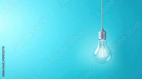 Illuminated light bulb on vibrant blue, symbol of innovation and inspiration bright