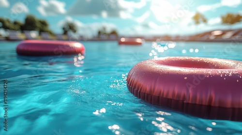 Summer Pool Day Fun with Pink Inflatable Rings photo