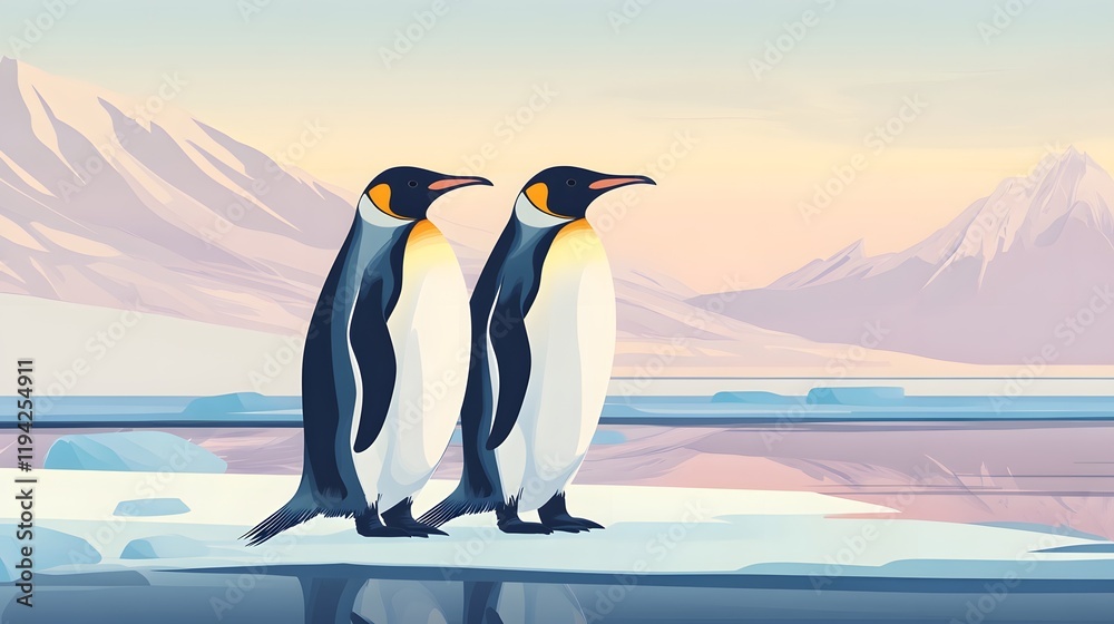 Obraz premium Penguin standing on ice in the polar region surrounded by snow and cold, showcasing the beauty of wildlife in Antarctica with an emperor penguin