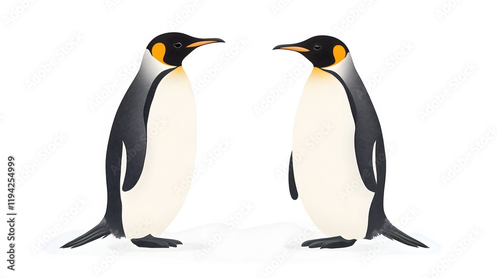 Fototapeta premium Penguin standing on ice in the polar region surrounded by snow and cold, showcasing the beauty of wildlife in Antarctica with an emperor penguin