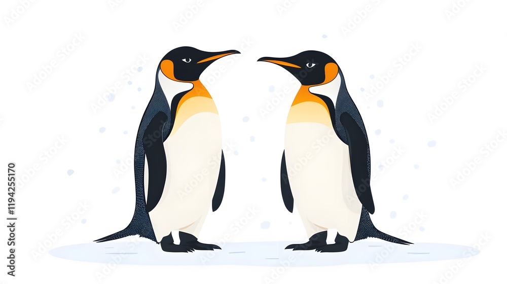Fototapeta premium Penguin standing on ice in the polar region surrounded by snow and cold, showcasing the beauty of wildlife in Antarctica with an emperor penguin