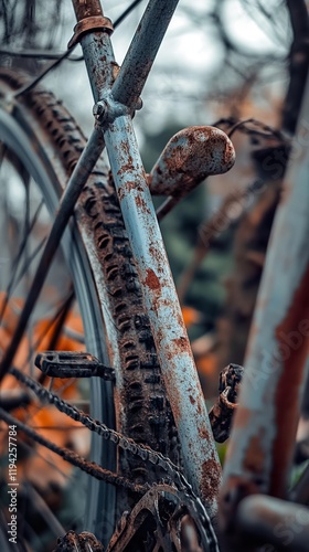 Rusty Vintage Bicycle Close-Up: Awe-Inspiring Detail photo