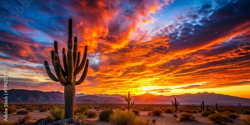 Silhouette of Cactus at Sunset, Death Valley National Park, California