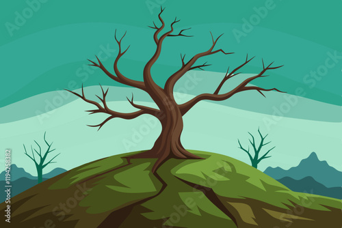 Dead Tree on the Hill vector art illustration