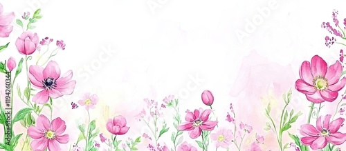 Wallpaper Mural Watercolor Pink Flowers Blossom Delicately on White Background, Creating a Serene Floral Illustration. Torontodigital.ca