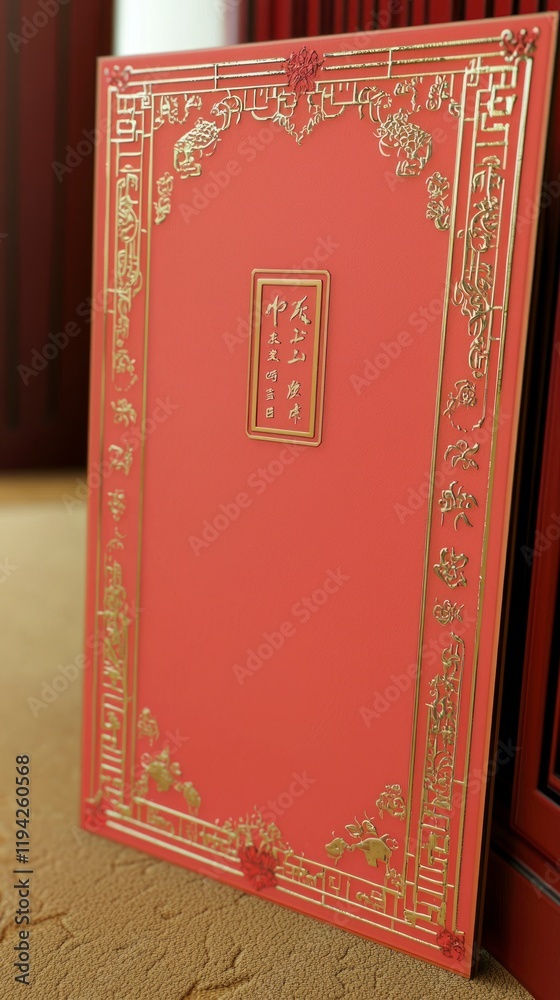 Fototapeta premium Elegant Decorative Border Featuring Eggs for Chinese New Year Celebrations with Red and Gold Color Scheme