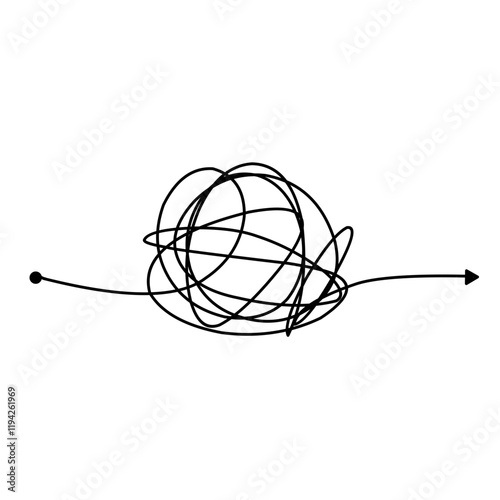 Confusion clarity or path doodle vector idea concept. simplifying the complex. messy line like hard and easy way