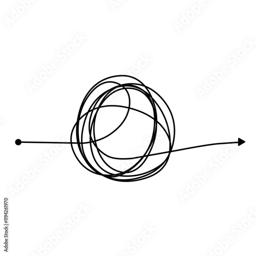 Confusion clarity or path doodle vector idea concept. simplifying the complex. messy line like hard and easy way