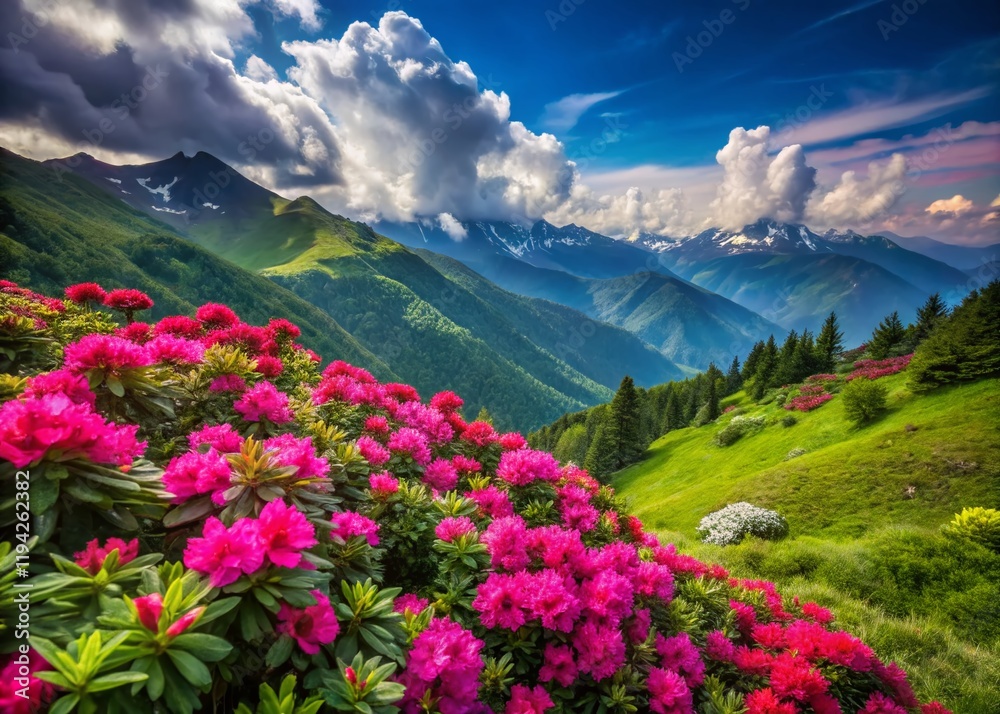 Fototapeta premium Stunning Mountain Roses (Rhododendron ponticum) in Bloom, Sis Mountain, Trabzon, Turkey
