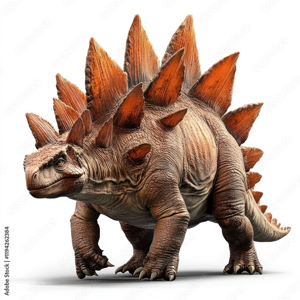 Fototapeta premium Stegosaurus dinosaur, prehistoric creature, white background, paleontological illustration, educational use