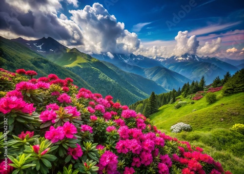 Stunning Mountain Roses (Rhododendron ponticum) in Bloom, Sis Mountain, Trabzon, Turkey