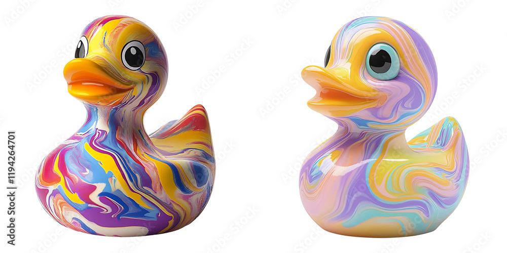 Naklejka premium Set of Vibrant Rubber Ducky with Cheerful Expression Isolated on a White or Transparent Background